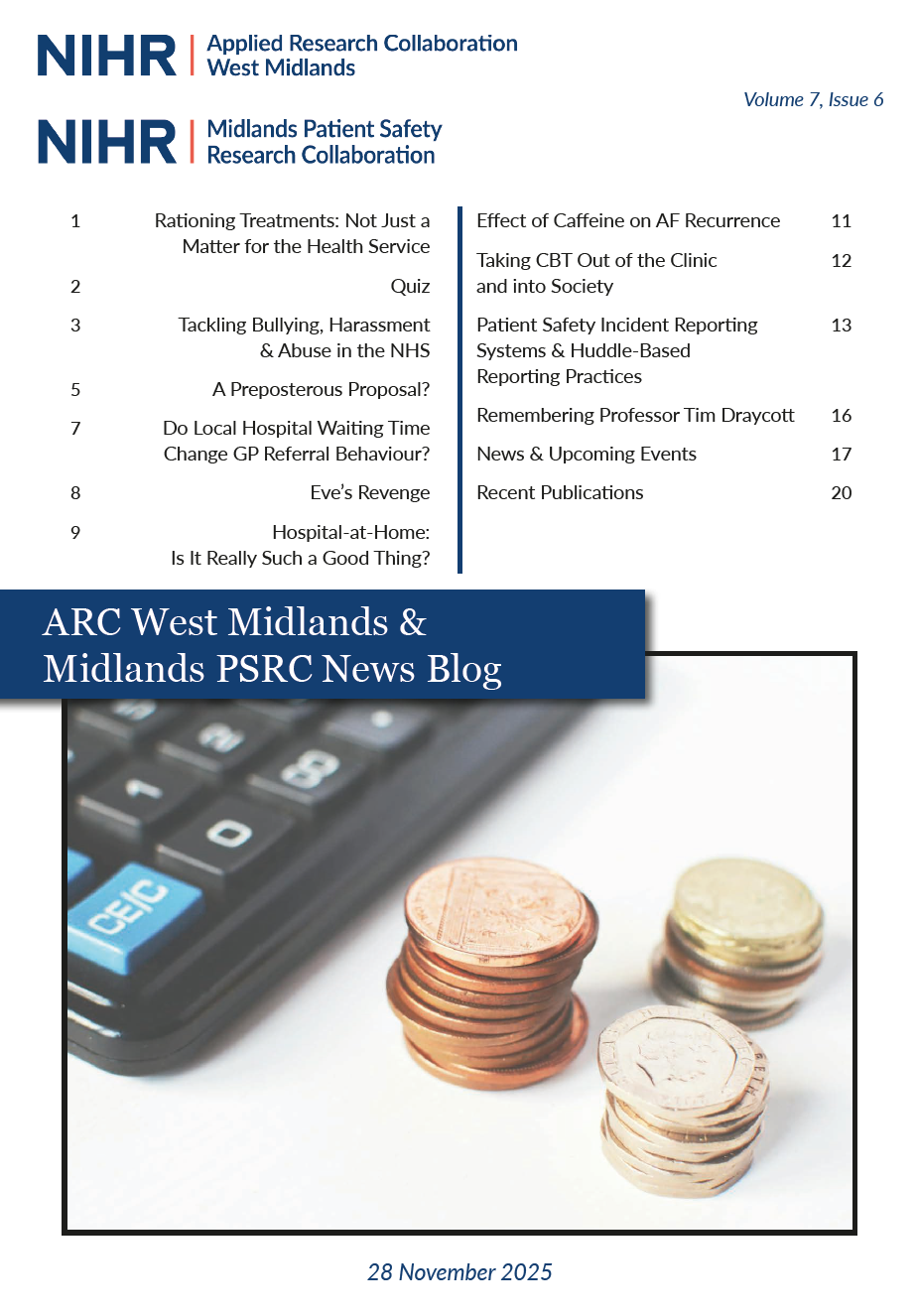 Table of contents for the blog with a photo of a calculator and 3 stacks of coins.